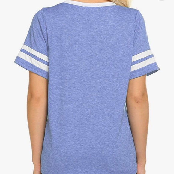 Lightweight V Neck T Shirt One chest pocket blue white trim Size large NEW - Picture 2 of 10